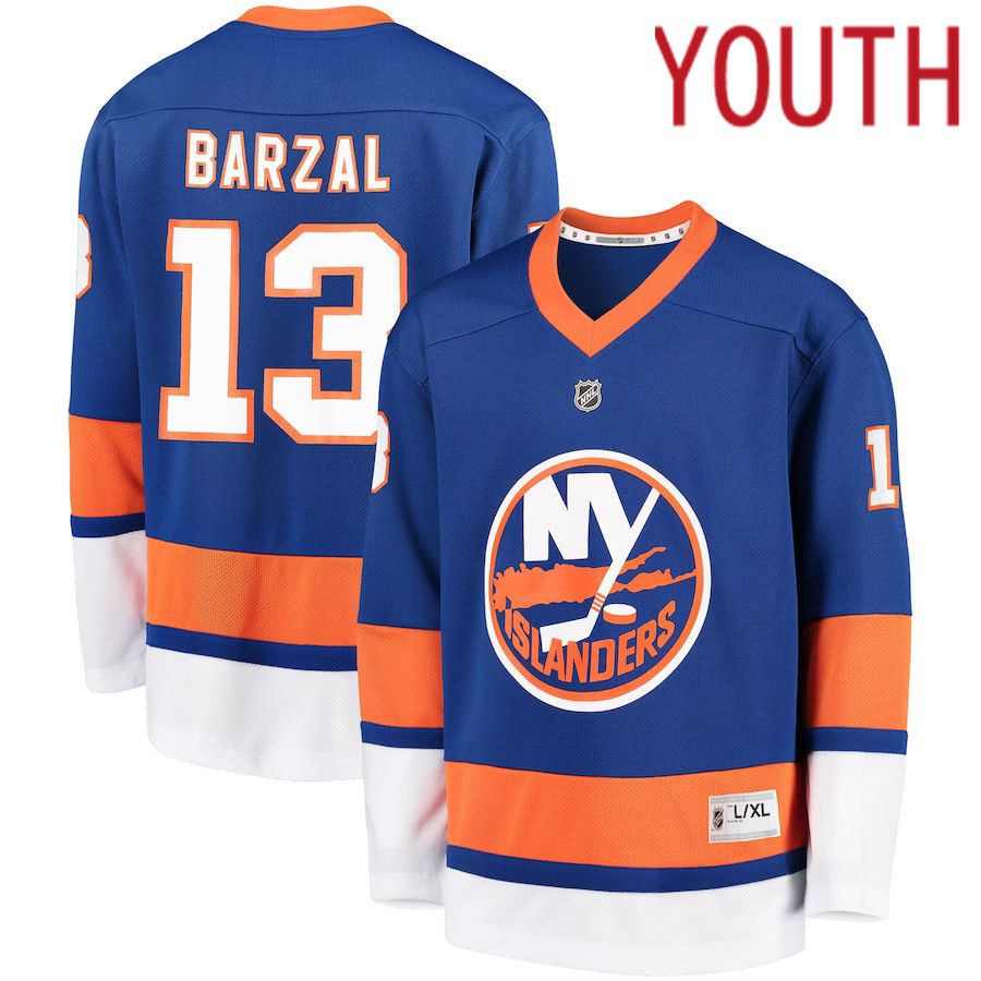 Youth New York Islanders #13 Mathew Barzal Royal Home Player Replica NHL Jersey